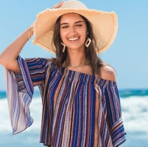 Elegant Striped Off-Shoulder Bikini Set